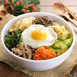 Korean mixed rice bowl with vegetables and meat